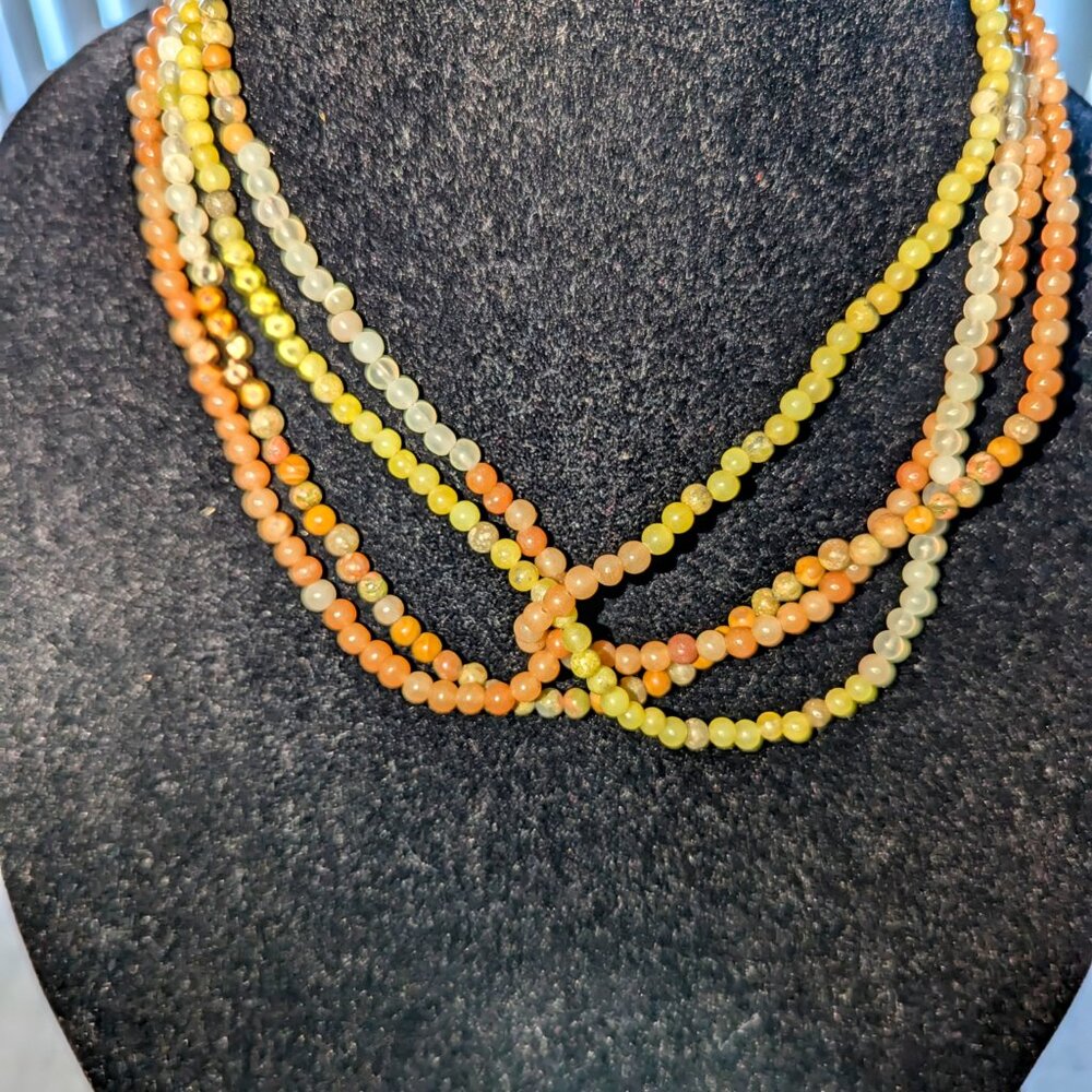 New collar style necklace with multi colored beads reminiscent of fall.